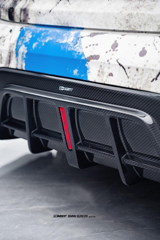 BMW 3 Series 330i M340i G20 G21 LCI 2023-ON (fitment for 330i requires M-Sport package bumper) with Aftermarket Parts - Pre-preg Carbon & FRP Rear Diffuser from CMST Tuning