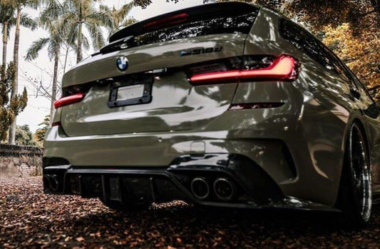BMW 3 Series 330i M340i G20 G21 Pre-LCI 2020 2021 2022 (fitment for 330i requires M-Sport package bumper) with Aftermarket Parts - Rear Diffuser Carbon Fiber / FRP from CMST Tuning