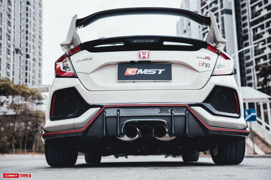 Honda Civic Type-R FK8 2017-2021
Civic 10th Gen FK7 2017-2021 (fitment for FK7 also requires side uprights CMS5-353) with Aftermarket Parts - Middle Foil and Bracket & Side Support Carbon Fiber / FRP from CMST Tuning