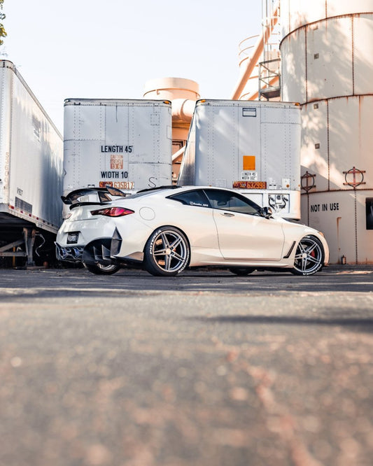Infiniti Q60 Red Sport 400 Premium Luxe Sport Pure 2017-2022 with Aftermarket Parts - Project Black S Concept Style Rear Spoiler Wing Carbon Fiber/FRP from CMST Tuning
