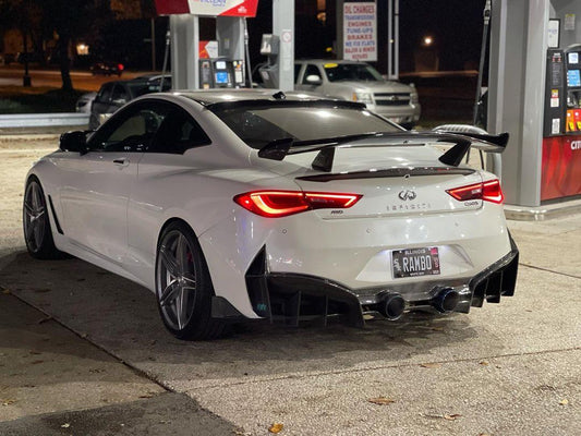 Infiniti Q60 Red Sport 400 Premium Luxe Sport Pure 2017-2022 with Aftermarket Parts - Project Black S Concept Style Rear Spoiler Wing Carbon Fiber/FRP from CMST Tuning