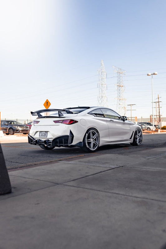 Infiniti Q60 Red Sport 400 Premium Luxe Sport Pure 2017-2022 with Aftermarket Parts - Project Black S Concept Style Rear Spoiler Wing Carbon Fiber/FRP from CMST Tuning