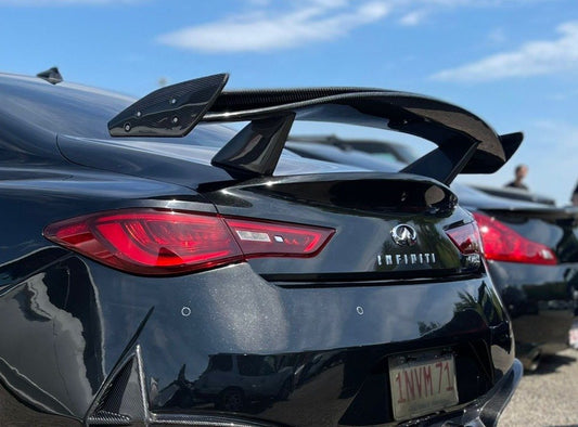 Infiniti Q60 Red Sport 400 Premium Luxe Sport Pure 2017-2022 with Aftermarket Parts - Project Black S Concept Style Rear Spoiler Wing Carbon Fiber/FRP from CMST Tuning