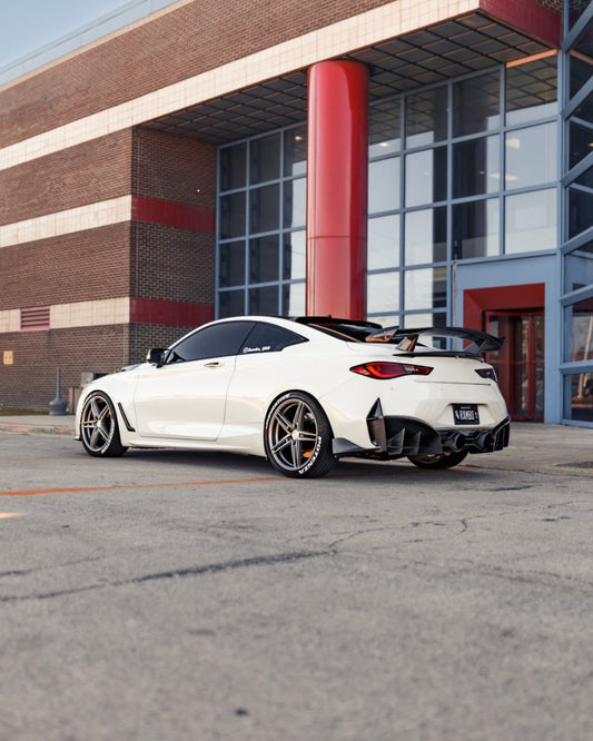 Infiniti Q60 Red Sport 400 Premium Luxe Sport Pure 2017-2022 with Aftermarket Parts - Project Black S Concept Style Rear Spoiler Wing Carbon Fiber/FRP from CMST Tuning