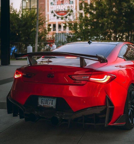 Infiniti Q60 Red Sport 400 Premium Luxe Sport Pure 2017-2022 with Aftermarket Parts - Project Black S Concept Style Rear Spoiler Wing Carbon Fiber/FRP from CMST Tuning