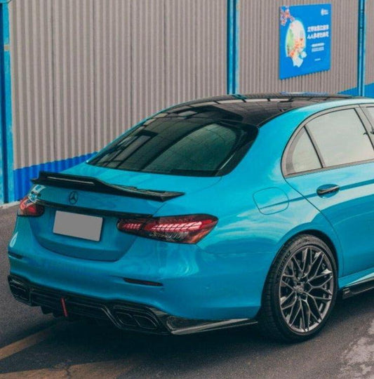 Mercedes Benz E-Class E63S E63 E53 E43 AMG E550 E450 E400 E350 E300 W213 2017-2023 with Aftermarket Parts - Pre-preg Carbon Fiber FRP Rear Duck Bill Tail Spoiler from CMST Tuning