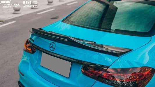 Mercedes Benz E-Class E63S E63 E53 E43 AMG E550 E450 E400 E350 E300 W213 2017-2023 with Aftermarket Parts - Pre-preg Carbon Fiber FRP Rear Duck Bill Tail Spoiler from CMST Tuning