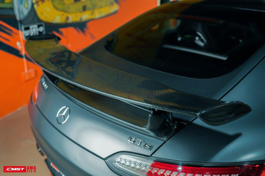 Mercedes Benz AMG GT Base GTS GTC C190 2016-2021 (suitable for hardtop coupe with active aero spoiler, fix wing versions require OEM part 190 790 03 88) with Aftermarket Parts - V1 Style Carbon Fiber & FRP Rear Spoiler Wing from CMST Tuning