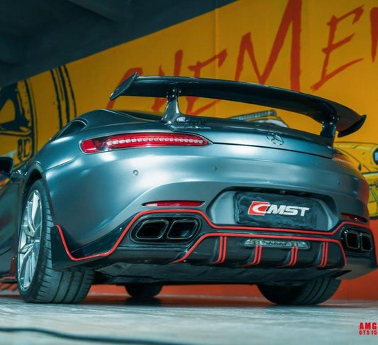 Mercedes Benz AMG GT Base GTS GTC C190 2016-2021 (suitable for hardtop coupe with active aero spoiler, fix wing versions require OEM part 190 790 03 88) with Aftermarket Parts - V1 Style Carbon Fiber & FRP Rear Spoiler Wing from CMST Tuning