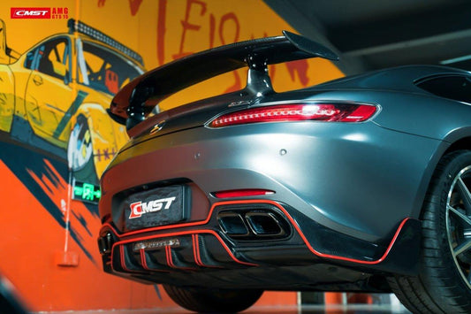 Mercedes Benz AMG GT Base GTS GTC C190 2016-2021 (suitable for hardtop coupe with active aero spoiler, fix wing versions require OEM part 190 790 03 88) with Aftermarket Parts - V1 Style Carbon Fiber & FRP Rear Spoiler Wing from CMST Tuning