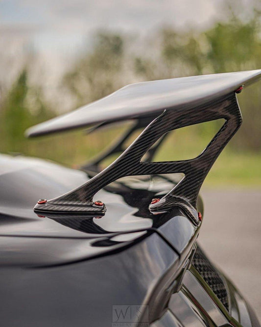 Ford Mustang GT 5.0 Mach1 Bullitt V6 3.6 Ecoboost 2.3 S550.1 S550.2 2015-2023 with Aftermarket Parts - V4 Style Rear Wing Carbon Fiber / FRP from CMST Tuning
