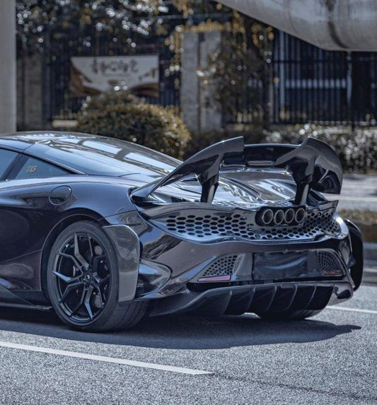 McLaren 720s 2018-2023 with Aftermarket Parts - 765lt Conversion Style Rear Spoiler Wing Carbon Fiber / FRP from CMST Tuning