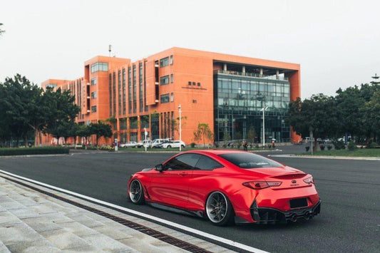 Infiniti Q60 Red Sport 400 Premium Luxe Sport Pure 2017-2022 with Aftermarket Parts - Side Skirts Carbon Fiber/FRP from CMST Tuning