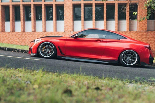 Infiniti Q60 Red Sport 400 Premium Luxe Sport Pure 2017-2022 with Aftermarket Parts - Side Skirts Carbon Fiber/FRP from CMST Tuning