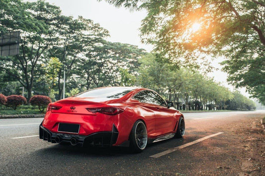 Infiniti Q60 Red Sport 400 Premium Luxe Sport Pure 2017-2022 with Aftermarket Parts - Side Skirts Carbon Fiber/FRP from CMST Tuning