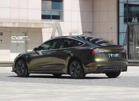 Tesla Model 3 Performance Long Range Standard Base 2017-2023 with Aftermarket Parts - V2 Style Side Skirts Carbon Fiber / FRP from CMST Tuning