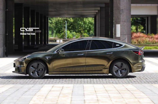 Tesla Model 3 Performance Long Range Standard Base 2017-2023 with Aftermarket Parts - V2 Style Side Skirts Carbon Fiber / FRP from CMST Tuning