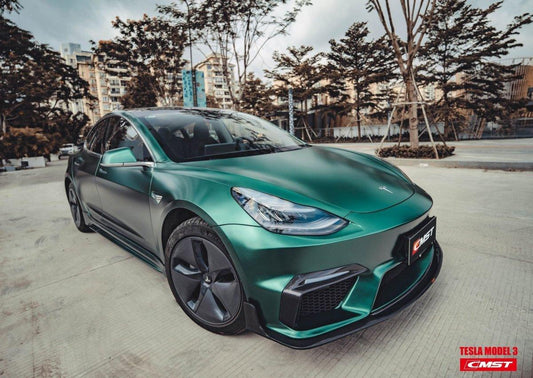 Tesla Model 3 Performance Long Range Standard Base 2017-2023 with Aftermarket Parts - V2 Style Side Skirts Carbon Fiber / FRP from CMST Tuning