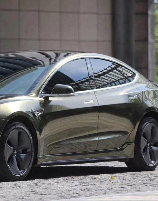 Tesla Model 3 Performance Long Range Standard Base 2017-2023 with Aftermarket Parts - V2 Style Side Skirts Carbon Fiber / FRP from CMST Tuning