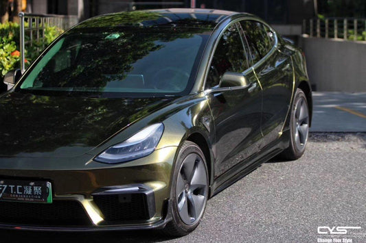 Tesla Model 3 Performance Long Range Standard Base 2017-2023 with Aftermarket Parts - V2 Style Side Skirts Carbon Fiber / FRP from CMST Tuning