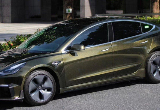 Tesla Model 3 Performance Long Range Standard Base 2017-2023 with Aftermarket Parts - V2 Style Side Skirts Carbon Fiber / FRP from CMST Tuning
