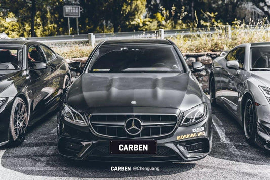 Mercedes Benz E-Class E550 E450 E400 E350 E300 W213 2017-2023 (fitment requires sport package bumper) with Aftermarket Parts - Upper Valences Carbon Fiber/FRP from CMST Tuning