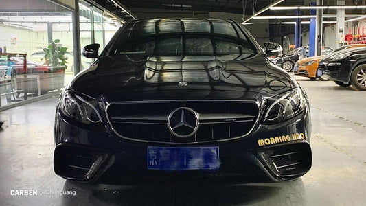 Mercedes Benz E-Class E550 E450 E400 E350 E300 W213 2017-2023 (fitment requires sport package bumper) with Aftermarket Parts - Upper Valences Carbon Fiber/FRP from CMST Tuning