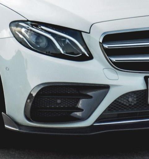 Mercedes Benz E-Class E550 E450 E400 E350 E300 W213 2017-2023 (fitment requires sport package bumper) with Aftermarket Parts - Upper Valences Carbon Fiber/FRP from CMST Tuning