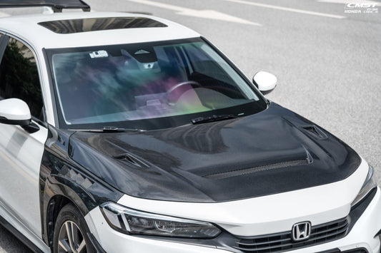 Honda Civic 11th Gen FE1 FE2 FE4 2022-ON with Aftermarket Parts - V1 Vented Style Hood Bonnet Carbon Fiber / FRP from CMST Tuning