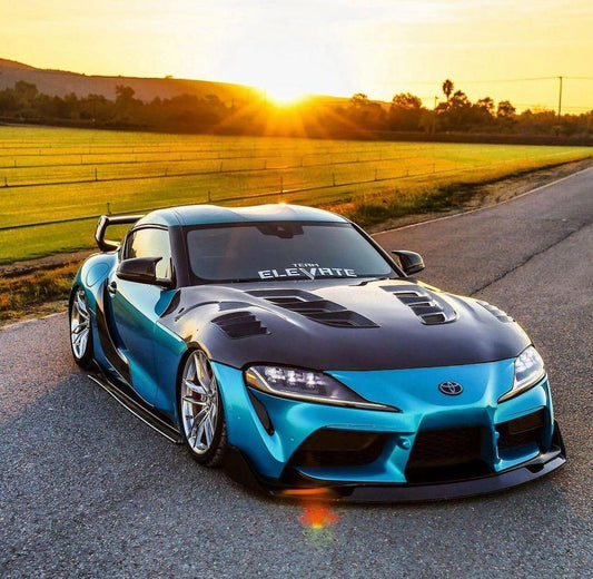 Toyota Supra MK5 A90 A91 3.0 2.0 2020-ON with Aftermarket Parts - V1 Vented Style Hood Bonnet Carbon Fiber / FRP from CMST Tuning