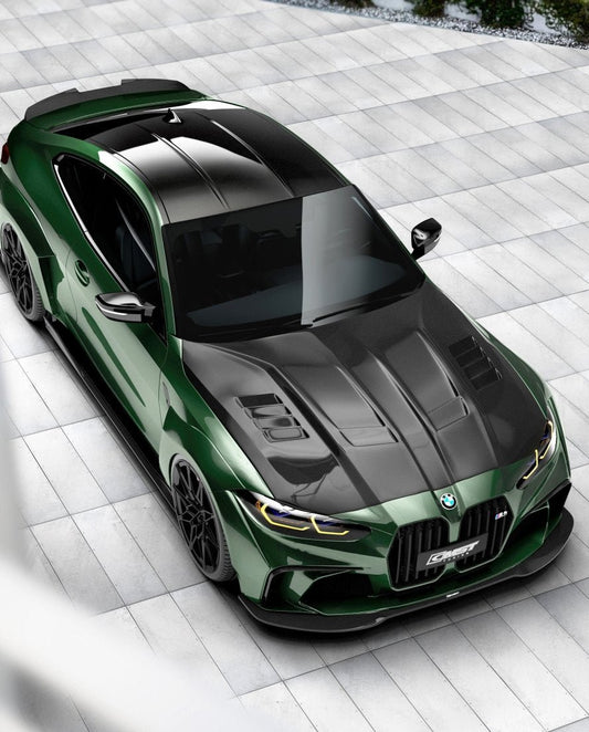 BMW M3/M3C G80 G81 2021-ON & M4/M4C G82/G83 2021-ON with Aftermarket Parts - V2 Style Carbon Fiber & FRP Hood Bonnet from CMST Tuning