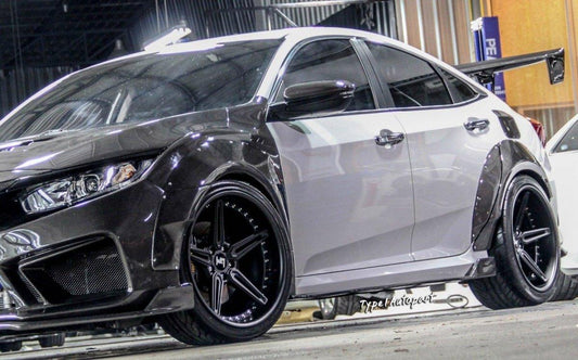 Honda Civic 10th Gen FC1 FC2 FC5 FC6 2016-2021 & Civic 10th Gen FC3 FC4 FK7 2017-2021 with Aftermarket Parts - Widebody Fenders & Wheel Arches Carbon Fiber / FRP from CMST Tuning