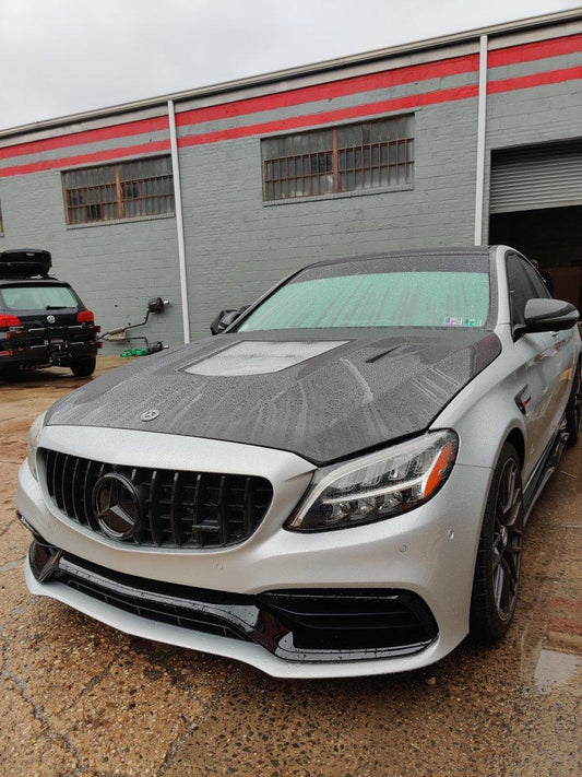Mercedes Benz C63/C63S AMG W205 with Aftermarket Parts - Carbon Fiber FRP Hood Bonnet from CMST Tuning