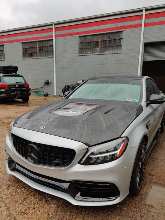 Mercedes Benz C63/C63S AMG W205 with Aftermarket Parts - Carbon Fiber FRP Hood Bonnet from CMST Tuning