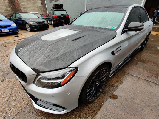 Mercedes Benz C63/C63S AMG W205 with Aftermarket Parts - Carbon Fiber FRP Hood Bonnet from CMST Tuning