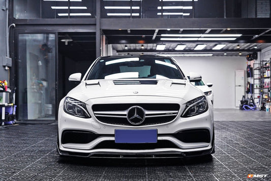 Mercedes Benz C63/C63S AMG W205 with Aftermarket Parts - Carbon Fiber FRP Hood Bonnet from CMST Tuning