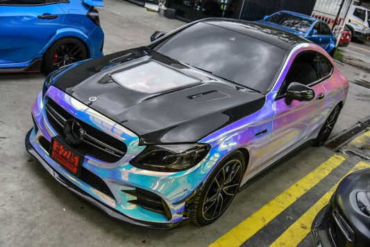 Mercedes Benz C-Class C43 C400 C300 W205 2015-2021 Sedan & C-Class C43 C300 W205 2016-2022 Coupe Convertible (suitable for both pre-facelift and facelift) with Aftermarket Parts - V1 Style Carbon Fiber / FRP Hood from CMST Tuning
