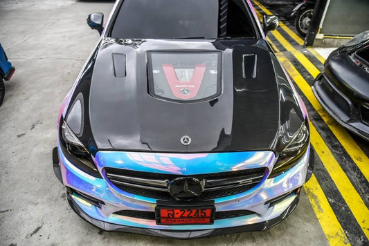Mercedes Benz C-Class C43 C400 C300 W205 2015-2021 Sedan & C-Class C43 C300 W205 2016-2022 Coupe Convertible (suitable for both pre-facelift and facelift) with Aftermarket Parts - V1 Style Carbon Fiber / FRP Hood from CMST Tuning