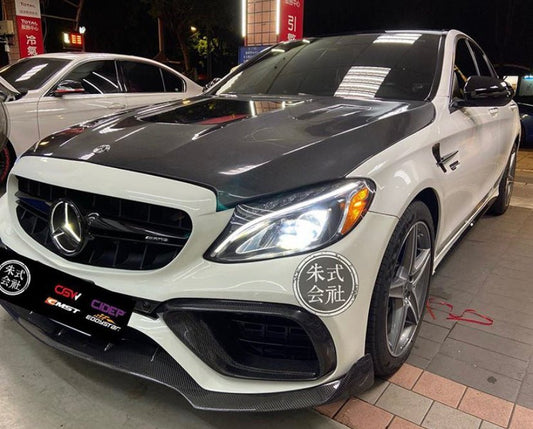 Mercedes Benz C-Class C43 C400 C300 W205 2015-2021 Sedan & C-Class C43 C300 W205 2016-2022 Coupe Convertible (suitable for both pre-facelift and facelift) with Aftermarket Parts - V1 Style Carbon Fiber / FRP Hood from CMST Tuning