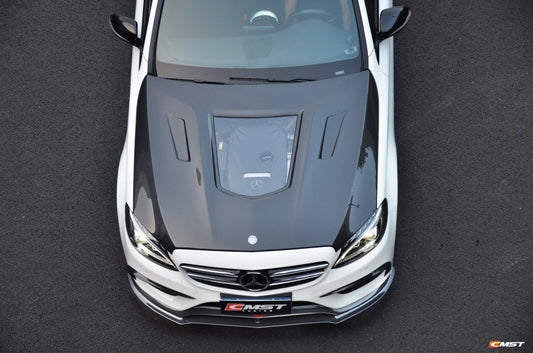 Mercedes Benz C-Class C43 C400 C300 W205 2015-2021 Sedan & C-Class C43 C300 W205 2016-2022 Coupe Convertible (suitable for both pre-facelift and facelift) with Aftermarket Parts - V1 Style Carbon Fiber / FRP Hood from CMST Tuning