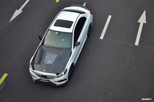 Mercedes Benz C-Class C43 C400 C300 W205 2015-2021 Sedan & C-Class C43 C300 W205 2016-2022 Coupe Convertible (suitable for both pre-facelift and facelift) with Aftermarket Parts - V1 Style Carbon Fiber / FRP Hood from CMST Tuning