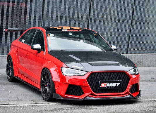 Audi S3 A3 8V 2014 2015 2016 with Aftermarket Parts - Front Bumper & Lip Carbon Fiber / FRP from CMST Tuning