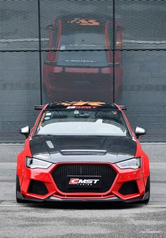 Audi S3 A3 8V 2014 2015 2016 with Aftermarket Parts - Front Bumper & Lip Carbon Fiber / FRP from CMST Tuning