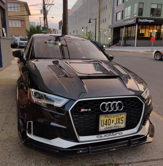 Audi RS3 S3 A3 8V / 8V.5 2014 2015 2016 2017 2018 2019 2020 with Aftermarket Parts - V3 Hood Bonnet Carbon Fiber / FRP from CMST Tuning