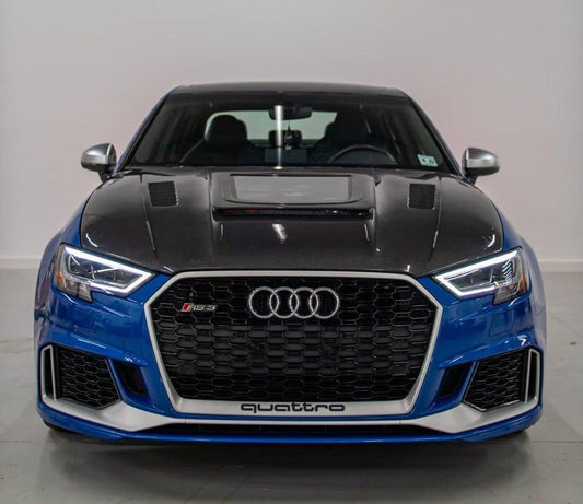 Audi RS3 S3 A3 8V / 8V.5 2014 2015 2016 2017 2018 2019 2020 with Aftermarket Parts - V3 Hood Bonnet Carbon Fiber / FRP from CMST Tuning