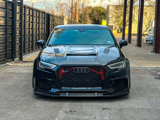 Audi RS3 S3 A3 8V / 8V.5 2014 2015 2016 2017 2018 2019 2020 with Aftermarket Parts - V3 Hood Bonnet Carbon Fiber / FRP from CMST Tuning