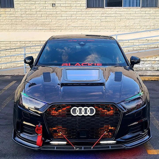 Audi RS3 S3 A3 8V / 8V.5 2014 2015 2016 2017 2018 2019 2020 with Aftermarket Parts - V3 Hood Bonnet Carbon Fiber / FRP from CMST Tuning