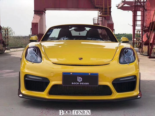 Porsche 981 Cayman & Boxster (all models, including Base / S / GTS / GT4 / Spyder) 2012 2013 2014 2015 2016 with Aftermarket Parts - GT4 Style Front Bumper & Lip Carbon Fiber / FRP from CMST Tuning
