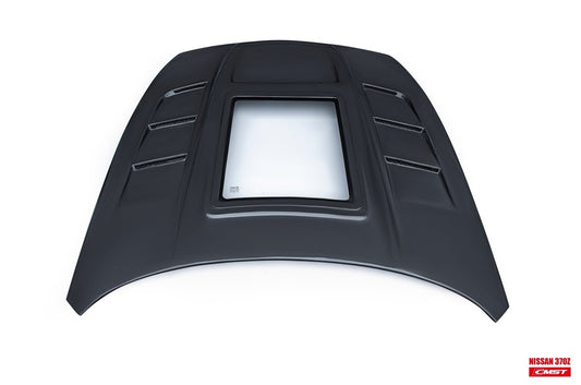 Nissan 370Z Nismo Sport Touring Base Fairlady Z Z34 2009-2020 with Aftermarket Parts - V1 Glass Clearview Style Hood Bonnet Carbon Fiber / FRP from CMST Tuning
