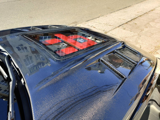 Nissan 370Z Nismo Sport Touring Base Fairlady Z Z34 2009-2020 with Aftermarket Parts - V1 Glass Clearview Style Hood Bonnet Carbon Fiber / FRP from CMST Tuning
